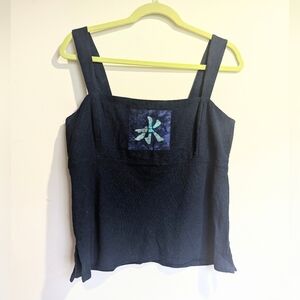 Navy Blue Cotton Yoga Tank Top Baby Doll Empire Waist Wide Straps Xs S L